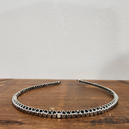 Silver Plated Hematite Headband- Square