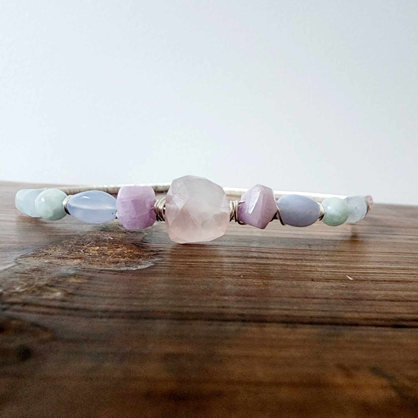 Aurora Gemstone Headband- Rose Quartz, Kunzite, Chalcedony, Green Angelite, Aquamarine, Emerald, and Strawberry Quartz