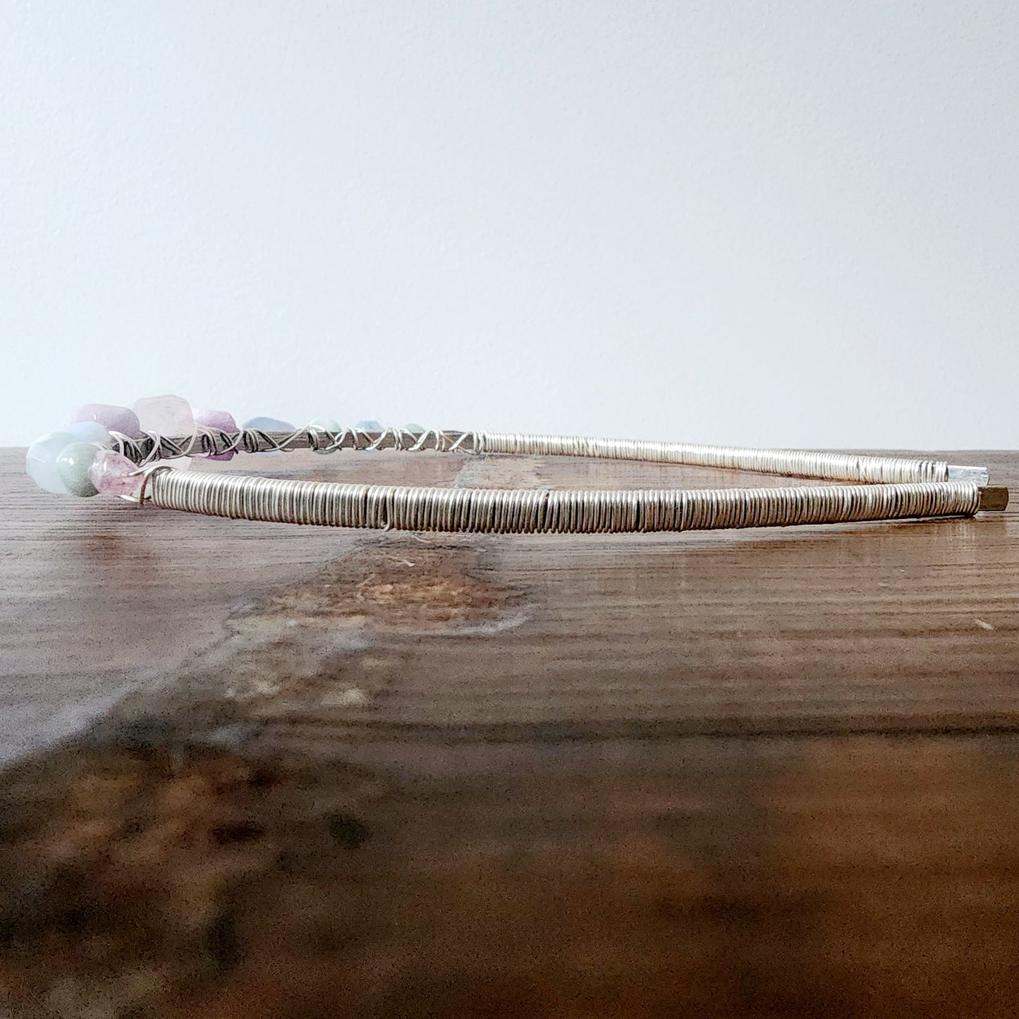 Aurora Gemstone Headband- Rose Quartz, Kunzite, Chalcedony, Green Angelite, Aquamarine, Emerald, and Strawberry Quartz