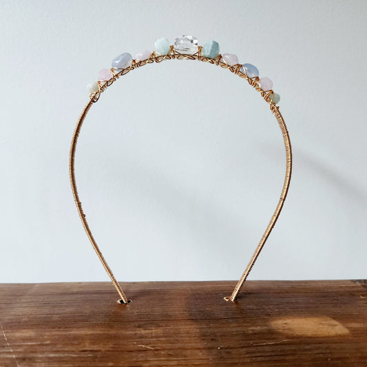 Freya Gemstone Headband- Clear Quartz, Aquamarine, Lavender Amethyst, Chalcedony, Rose Quartz and Emerald