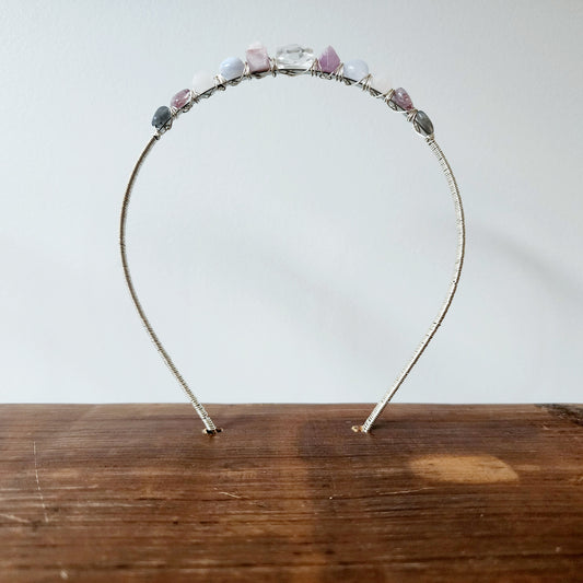 Hazel Gemstone Headband- Clear Quartz, Kunzite, Chalcedony, Rose Quartz, Strawberry Quartz, and Labradorite