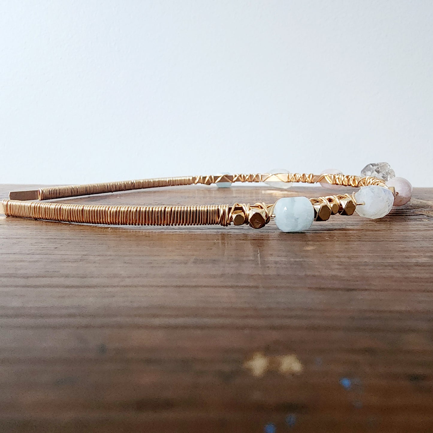 Luna Gemstone Headband- Herkimer Diamond, Kunzite, Moonstone, Blue Lace Agate and Hematite