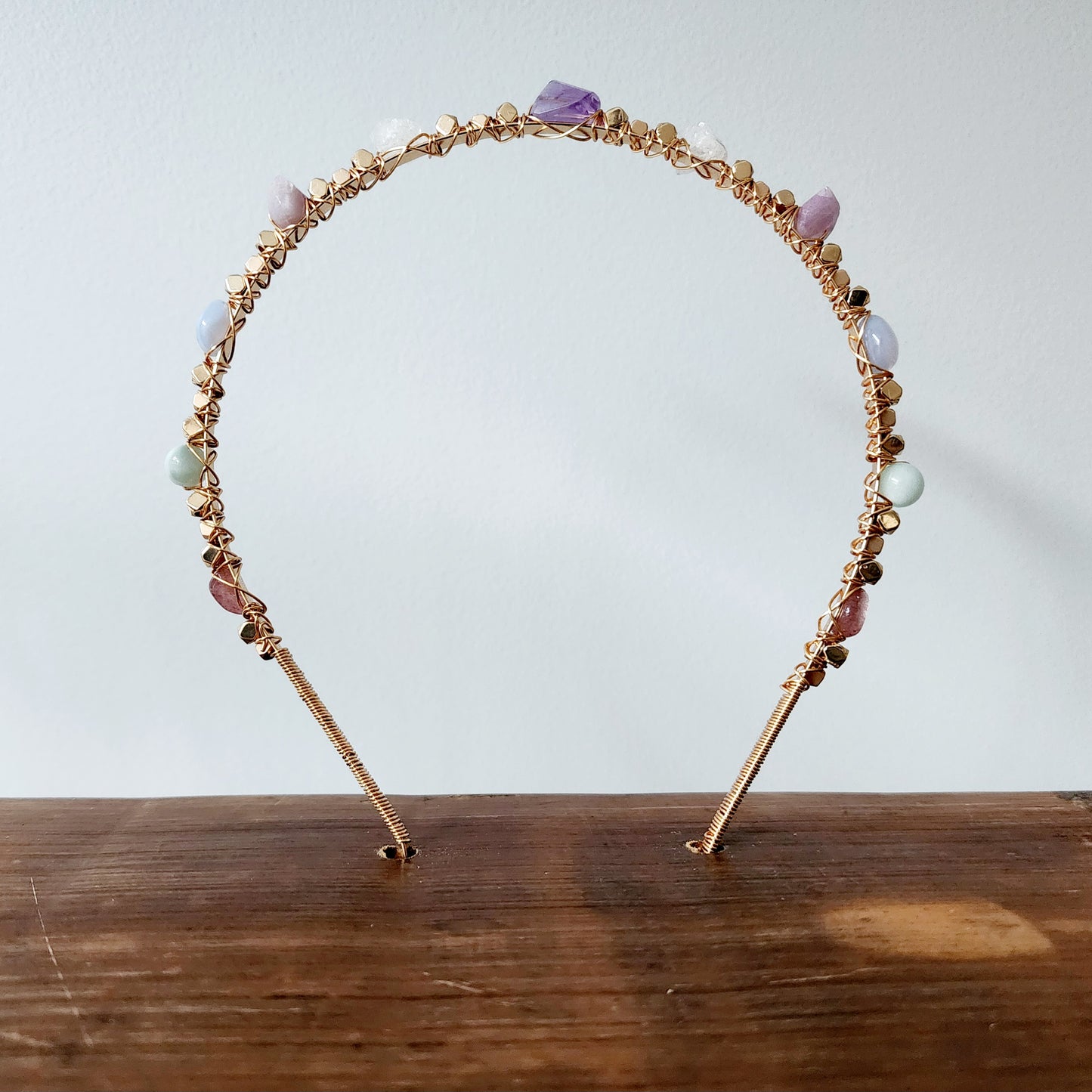 Ophelia Gemstone Headband- Amethyst, Agate Druzy, Kunzite, Chalcedony,  Green Angelite, Strawberry Quartz and Hematite