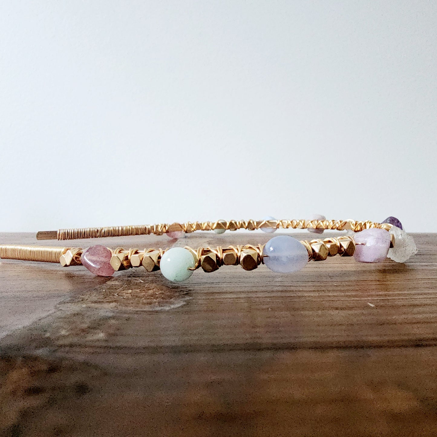 Ophelia Gemstone Headband- Amethyst, Agate Druzy, Kunzite, Chalcedony,  Green Angelite, Strawberry Quartz and Hematite