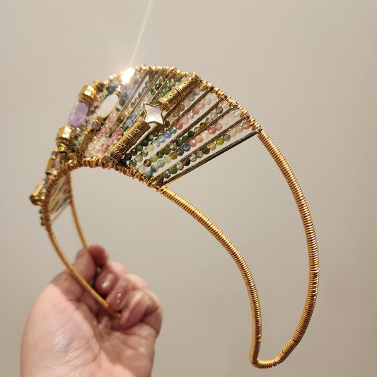 Multicoloured Tourmaline, Moonstone, Amethyst, and Gold Plated Hematite Crown