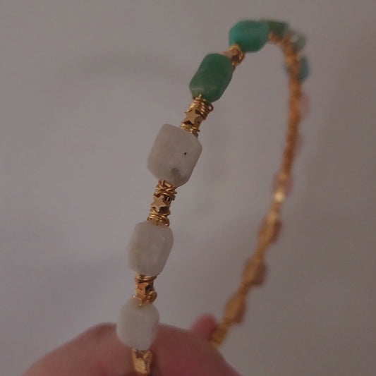 Peach Moonstone, Rose Quartz, Aquamarine, Amazonite, Moonstone and Gold Plated Hematite Headband