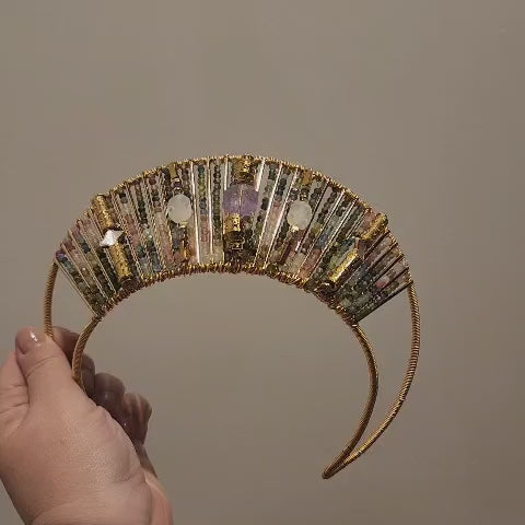 Multicoloured Tourmaline, Moonstone, Amethyst, and Gold Plated Hematite Crown