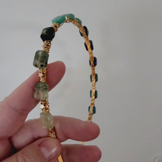 Apatite, Lapis Lazuli, Amazonite, Prehnite and Gold Plated Hematite Headband