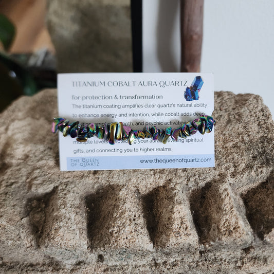 Titanium Cobalt Aura Quartz Chip Bracelet