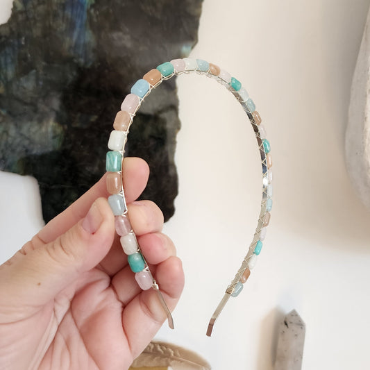 Moonstone, Peach Moonstone, Amazonite, Aquamarine and Rose Quartz Headband