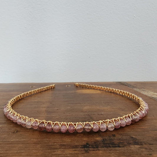 Faceted Strawberry Quartz Headband
