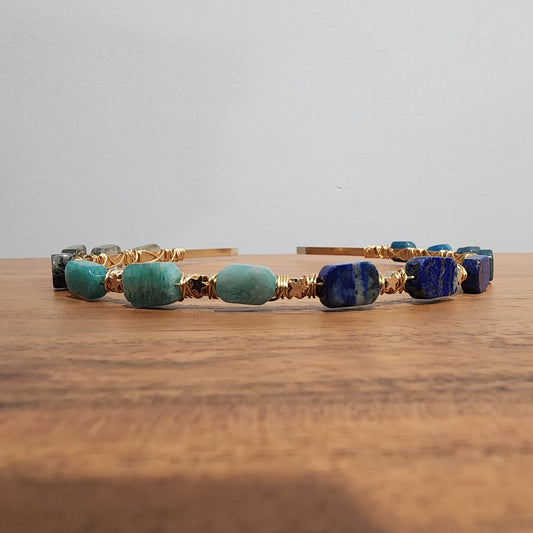 Apatite, Lapis Lazuli, Amazonite, Prehnite and Gold Plated Hematite Headband